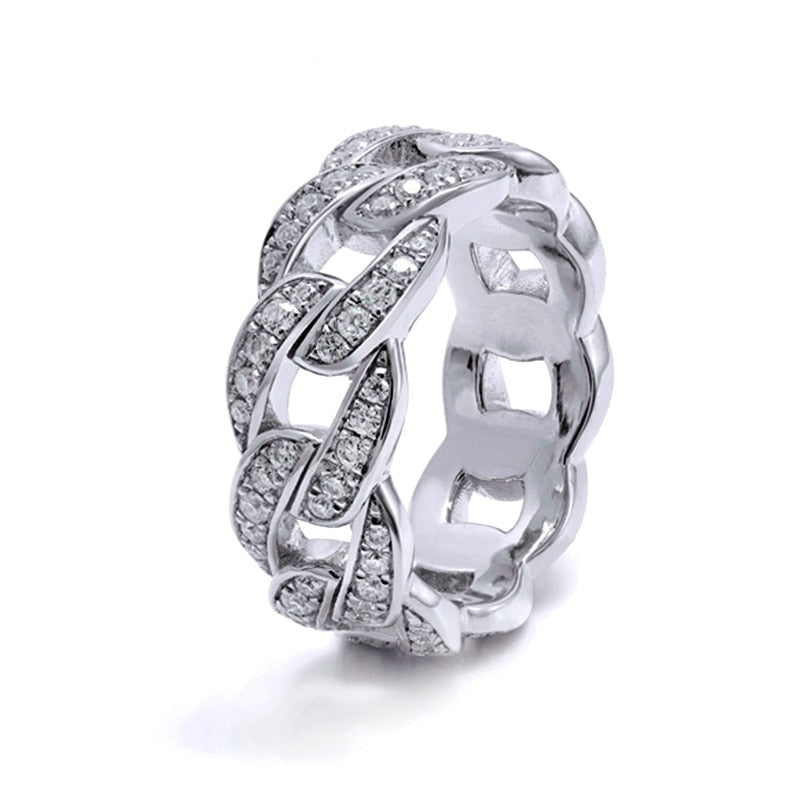 Hip Hop Unisex Sterling Silver Iced Out 8mm Cuban Link Customizable Ring  -  GeraldBlack.com