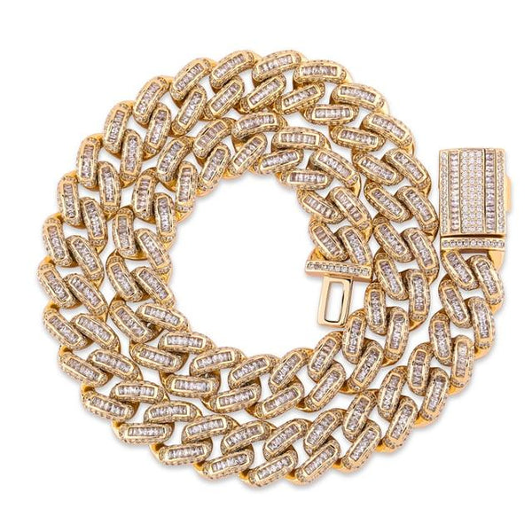 14mm 16-30 Inch Miami Clasp Cuban Link Chain Charm Baguette Zircon Necklace Hip Hop Rock Jewelry For - SolaceConnect.com