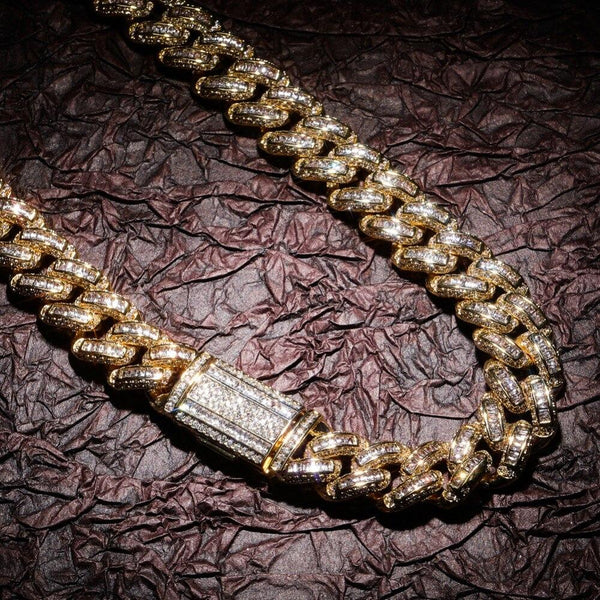 14mm 16-30 Inch Miami Clasp Cuban Link Chain Charm Baguette Zircon Necklace Hip Hop Rock Jewelry For - SolaceConnect.com