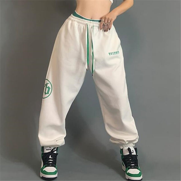 Hip Hop Women's Loose Jazz hiphop Sweatpants Streetwear Bottoms Trousers Elastic Waist White Red  -  GeraldBlack.com