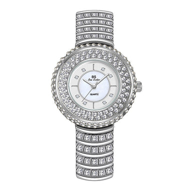 Hip Hop Women's Stainless Steel Silver Diamond Decor Quartz Wristwatch  -  GeraldBlack.com