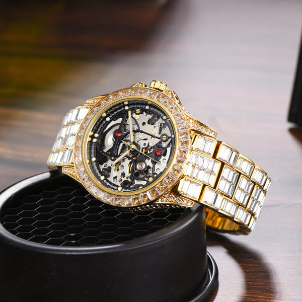 Hollow High Hip Hop Diamond Mechanical Watches Men Auto Men Watches Luxury Ice Out Shiny waterproof Dropshipping reloj hombre  -  GeraldBlack.com