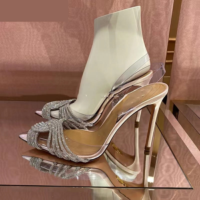 Hollow Out Rhinestone Banquet Shoes Pointed High-heeled Pumps Fashion High Heels Sexy Women  -  GeraldBlack.com