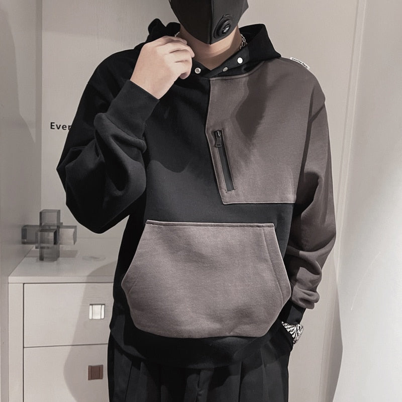 Hoodies Harajuku Line Patchwork Hooded Japanese Streetwear Hip Hop Fashion Casual Pullover Tops Outerwear  -  GeraldBlack.com