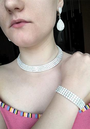 Hot Classic Rhinestone Crystal Choker Necklace Earrings Bracelet Set - SolaceConnect.com