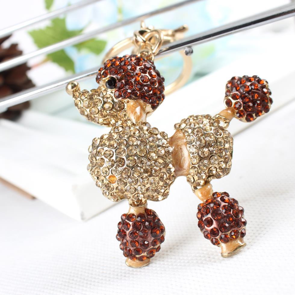 Hot Gold Poodle Dog Rhinestone Crystal Charm Pendant Purse Key Ring Chain - SolaceConnect.com