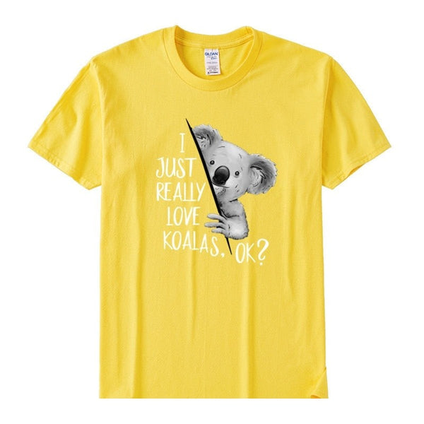 I Just Really Love Koalas Ok Men Black Cotton T shirt Women Casual 90s Style Harajuku Tops Tee  -  GeraldBlack.com