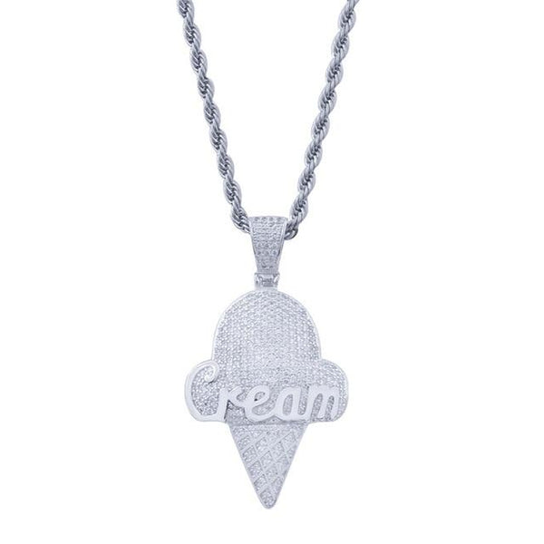 Ice Cream Pendant Necklace Iced Out Zircon With Chain High Quality Hip Hop - SolaceConnect.com