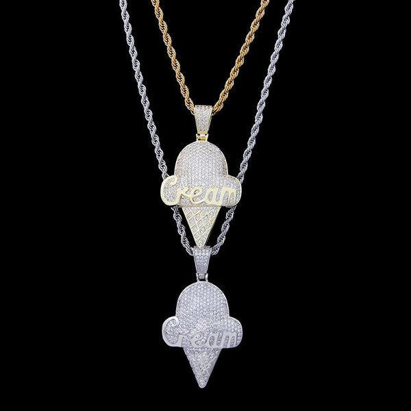Ice Cream Pendant Necklace Iced Out Zircon With Chain High Quality Hip Hop - SolaceConnect.com