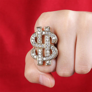 Iced Out 3D Dollar Sign Micro Zircon Rock Ring for Men Hip Hop Jewelry  -  GeraldBlack.com