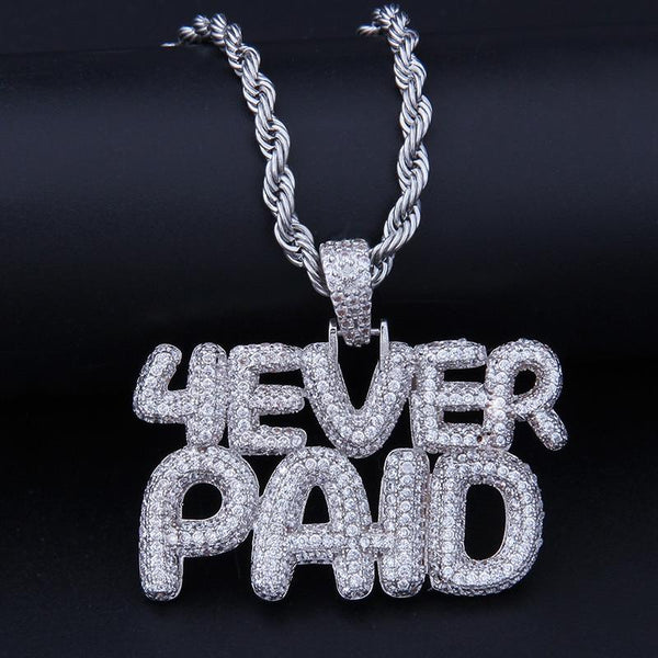 Iced Out 4Ever Paid Letters Pendant Chain Men's Zircon Hip Hop Necklace - SolaceConnect.com