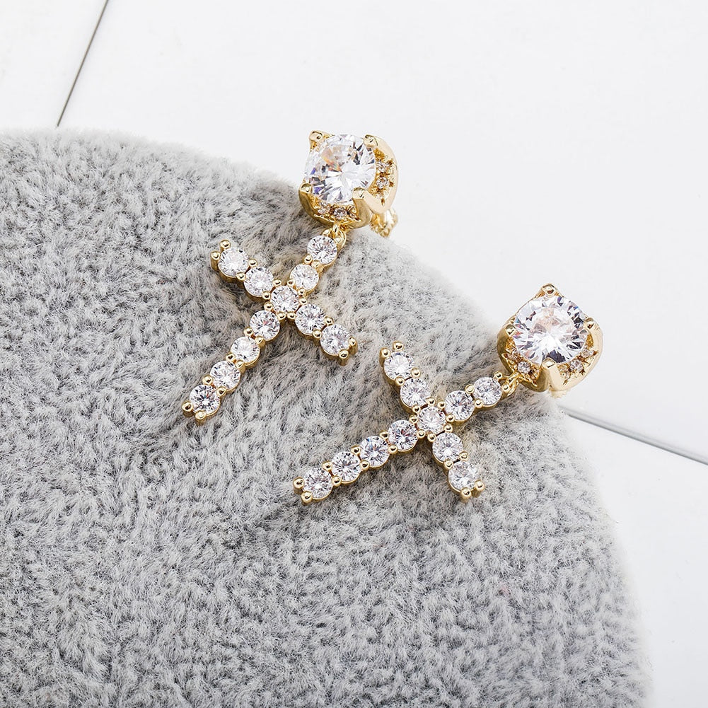Iced Out Cubic Zirconia Cross Drop Women's Earrings Classic Fashion Jewelry  -  GeraldBlack.com