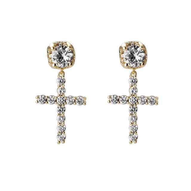 Iced Out Cubic Zirconia Cross Drop Women's Earrings Classic Fashion Jewelry  -  GeraldBlack.com