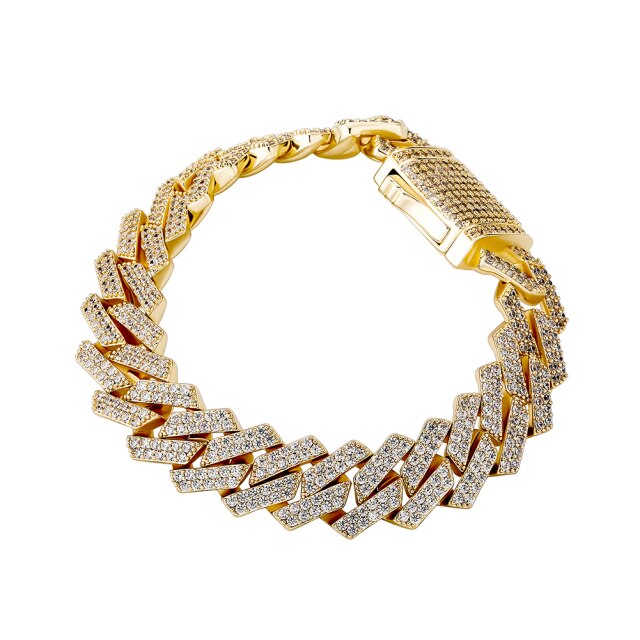 Iced Out Cubic Zirconia Cuban Link Chain Spring Clasp Gold Plated Bracelet  -  GeraldBlack.com