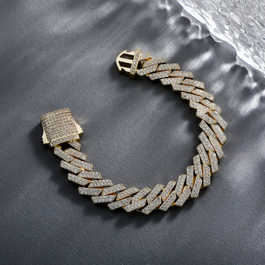 Iced Out Cubic Zirconia Cuban Link Chain Spring Clasp Gold Plated Bracelet  -  GeraldBlack.com