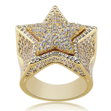 Iced Out Five Pointed Star Micro Zircon Hip Hop Rings for Men Women  -  GeraldBlack.com