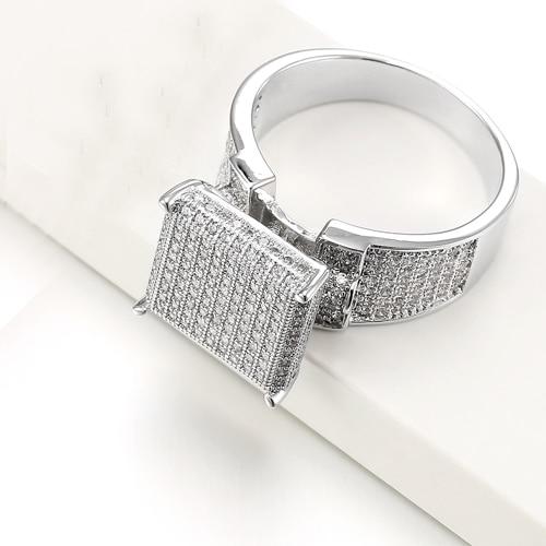 Iced Out Hip Hop Square Micro Paved Cubic Zirconia Crystal Rings For Men - SolaceConnect.com