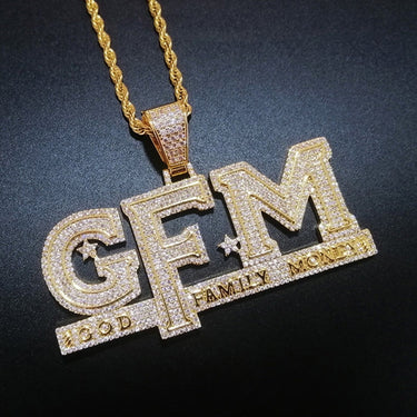 Iced Out Letters Pendant Necklace God FAMILY MONEY Saying Worsds Charm Necklace Hip Hop Jewelry  -  GeraldBlack.com
