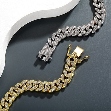 Iced Out Lobster Clasp Cuban Necklace in Silver and Gold Color Hip Hop Jewelry  -  GeraldBlack.com