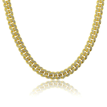 Iced Out Lobster Clasp Cuban Necklace in Silver and Gold Color Hip Hop Jewelry  -  GeraldBlack.com