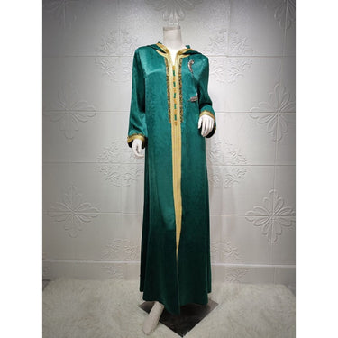 India Pakistan Middle Eastern Muslim Women's Blue Velvet Long Abaya Dress  -  GeraldBlack.com