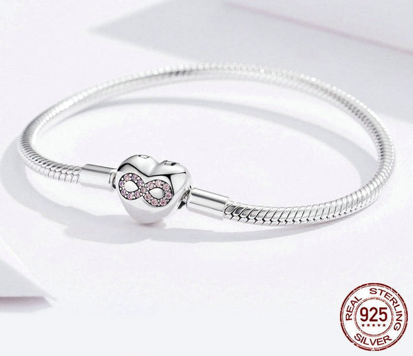 Infinity Heart Bracelet Sterling Silver 925 Heart shape Love Snake Bangle Bracelets 3mm for DIY Fine Jewelry SCB142  -  GeraldBlack.com