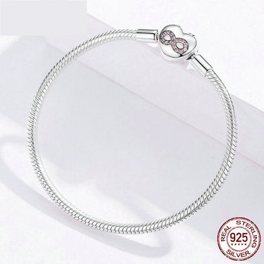Infinity Heart Bracelet Sterling Silver 925 Heart shape Love Snake Bangle Bracelets 3mm for DIY Fine Jewelry SCB142  -  GeraldBlack.com