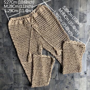 Ins Explosion Beach Handmade Crochet Hollow Out Bandage Elastic Waist Shell Pants Sunscreen Fishing Net Trouser  -  GeraldBlack.com