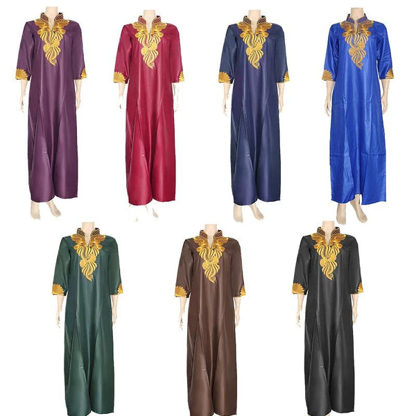 Islamic Fashion Women's Batik Fabric Embroidered African Robe Abaya Dress  -  GeraldBlack.com