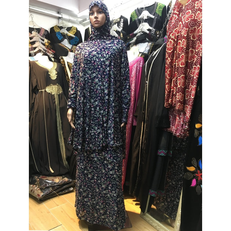 Islamic Fashion Women's Floral Muslim Prayer Hijab Suit 2 Pcs Set Dress  -  GeraldBlack.com