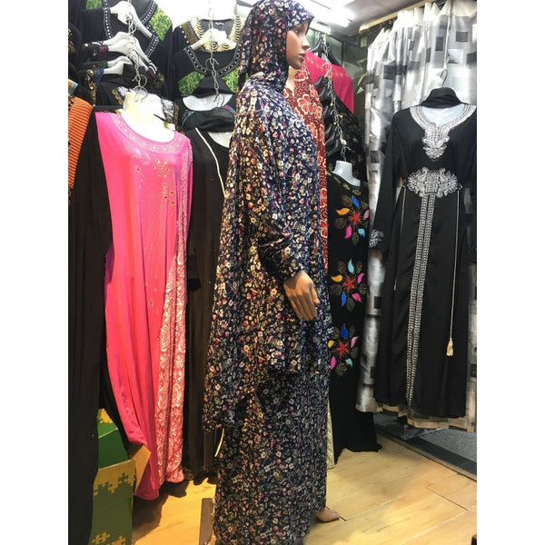 Islamic Fashion Women's Floral Muslim Prayer Hijab Suit 2 Pcs Set Dress  -  GeraldBlack.com