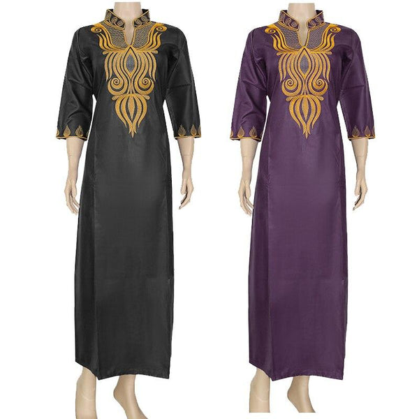 Islamic Muslim Women's Embroidered Batik Fabric Ramadan African Abaya Dress  -  GeraldBlack.com