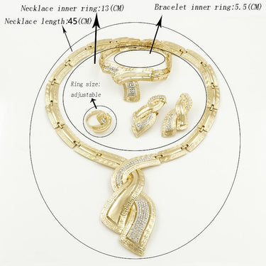 Italian African Bridal Fashion Gold Crystal Necklace Hoop Earrings Set - SolaceConnect.com