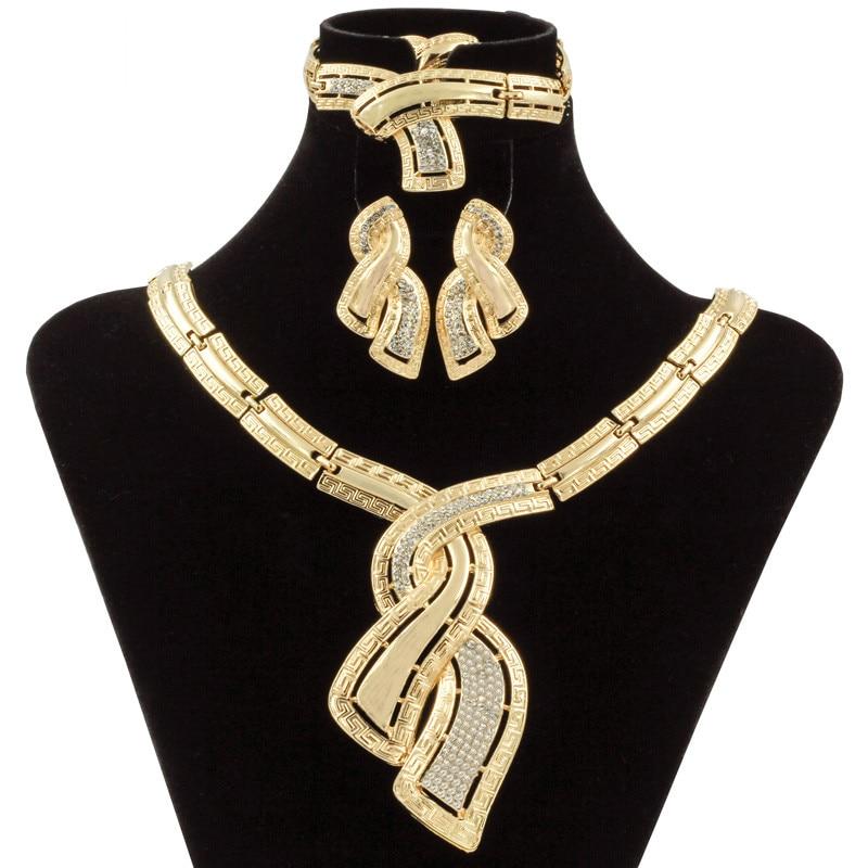 Italian African Bridal Fashion Gold Crystal Necklace Hoop Earrings Set  -  GeraldBlack.com
