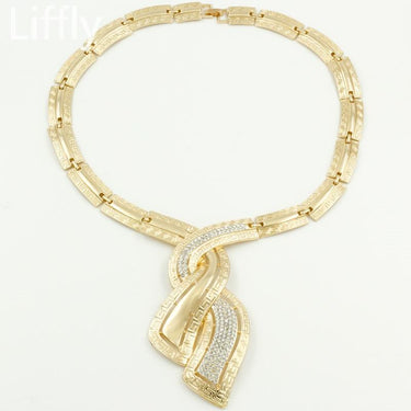 Italian African Bridal Fashion Gold Crystal Necklace Hoop Earrings Set  -  GeraldBlack.com