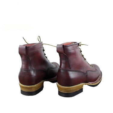 Italian Cowboy Style Round Toe Lace Up Welted Ankle Boots for Men  -  GeraldBlack.com