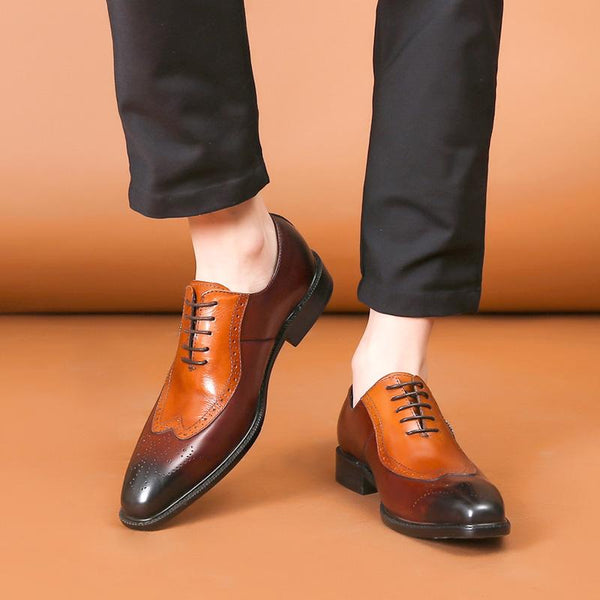 Italian Design Genuine Leather Wingtip Brogue Dress Shoes for Men - SolaceConnect.com