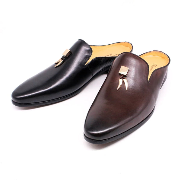 Italian Style Men Genuine Cow Leather Causal Outdoor Half Slippers Breathable Shallow Mules Shoes  -  GeraldBlack.com