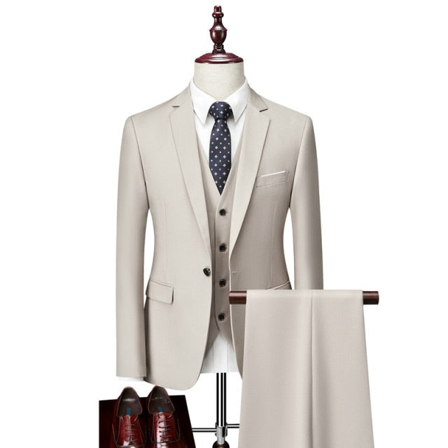 Ivory Classic Custom Business Single-button Three Piece Suit for on Clearance  -  GeraldBlack.com