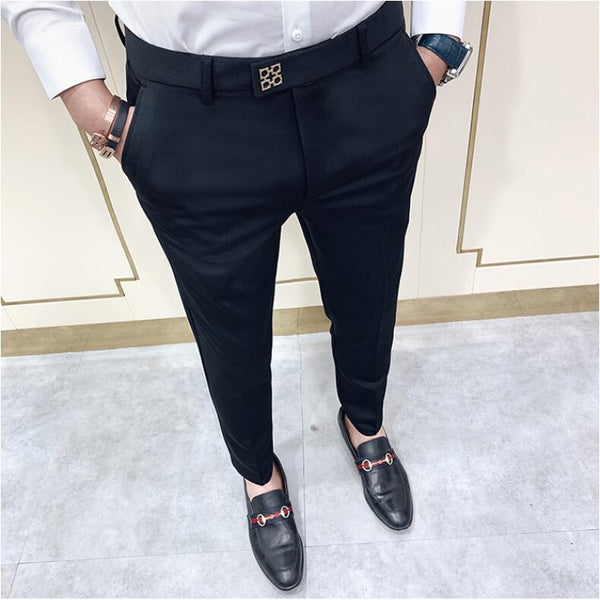Khaki Men's Ankle Length Slim Fit Formal Office Business Casual Pants  -  GeraldBlack.com