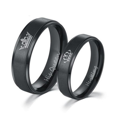King Queen Crown His Her Stainless Steel Wedding Rings in Classic Style  -  GeraldBlack.com