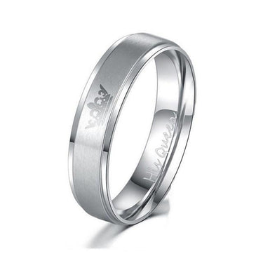 King Queen Crown His Her Stainless Steel Wedding Rings in Classic Style  -  GeraldBlack.com