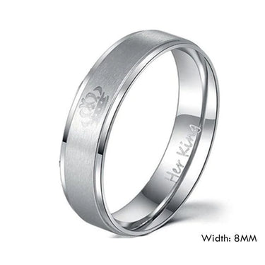King Queen Crown His Her Stainless Steel Wedding Rings in Classic Style - SolaceConnect.com
