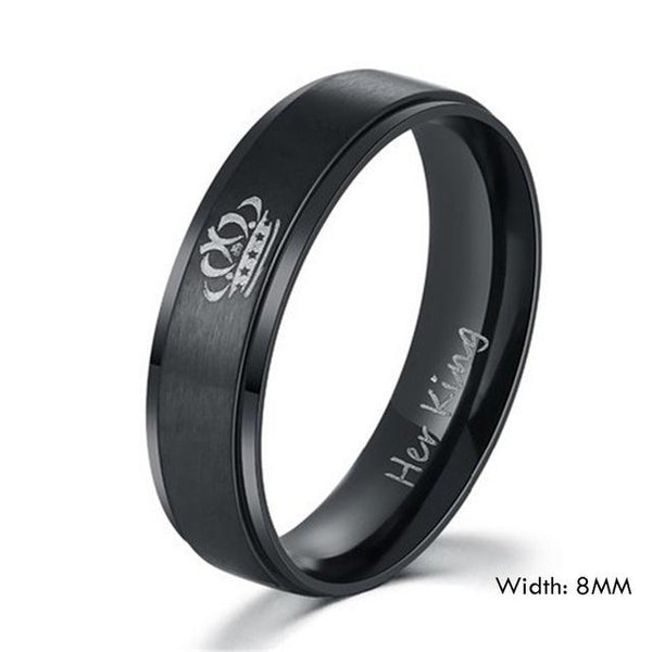 King Queen Crown His Her Stainless Steel Wedding Rings in Classic Style - SolaceConnect.com