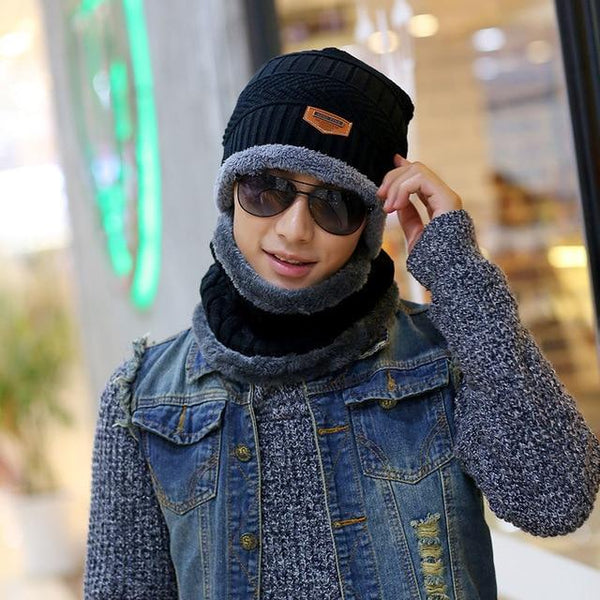 Knitted Wool Cashmere Thermal Sleeve Head Cap with Scarf for Women - SolaceConnect.com