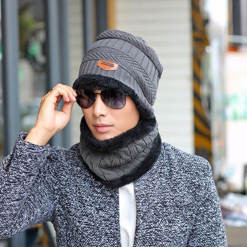 Knitted Wool Cashmere Thermal Sleeve Head Cap with Scarf Men  -  GeraldBlack.com