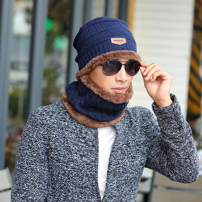 Knitted Wool Cashmere Thermal Sleeve Head Cap with Scarf Men  -  GeraldBlack.com