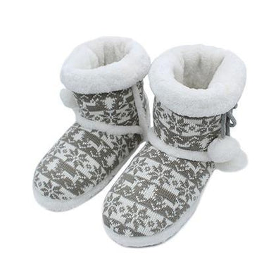 Knitted Wool Soft Warm Winter Plush Home Slippers with Cute Balls - SolaceConnect.com