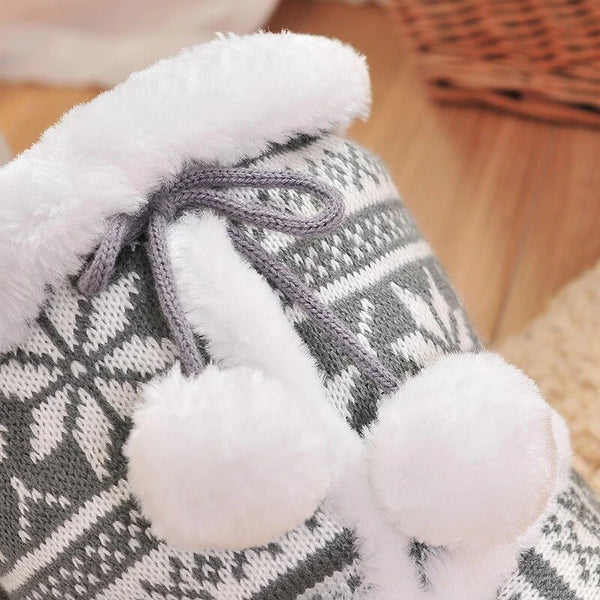 Knitted Wool Soft Warm Winter Plush Home Slippers with Cute Balls  -  GeraldBlack.com