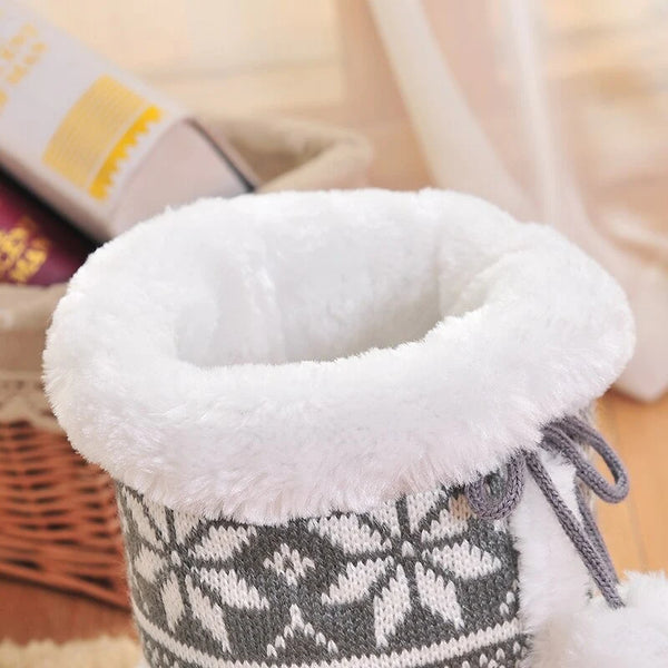 Knitted Wool Soft Warm Winter Plush Home Slippers with Cute Balls  -  GeraldBlack.com